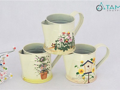 Ca thiếc mini mỏ vịt màu be họa tiết Vintage [in nhiệt - 3 kiểu] CAROTNUOC-01